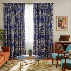 Set of 2 Vintage 60’s Mid-Century Modern Graphic Pinch Pleat Curtains